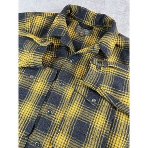 Filson Jacket Mens XL Long Black Gold Ombre Wool Plaid Mackinaw Cruiser Overcoat
